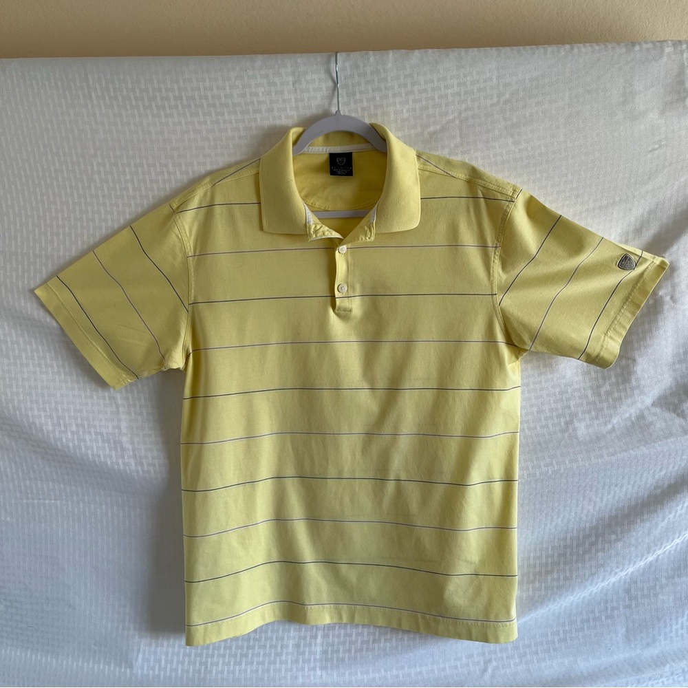 Nike Golf Polo Collared Short Sleeve Shirt Yellow With Stripes Size Large